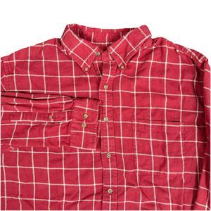 Lands’ End Red Beige Plaid Flannel Classic Work Chore Shirt Men’s XL